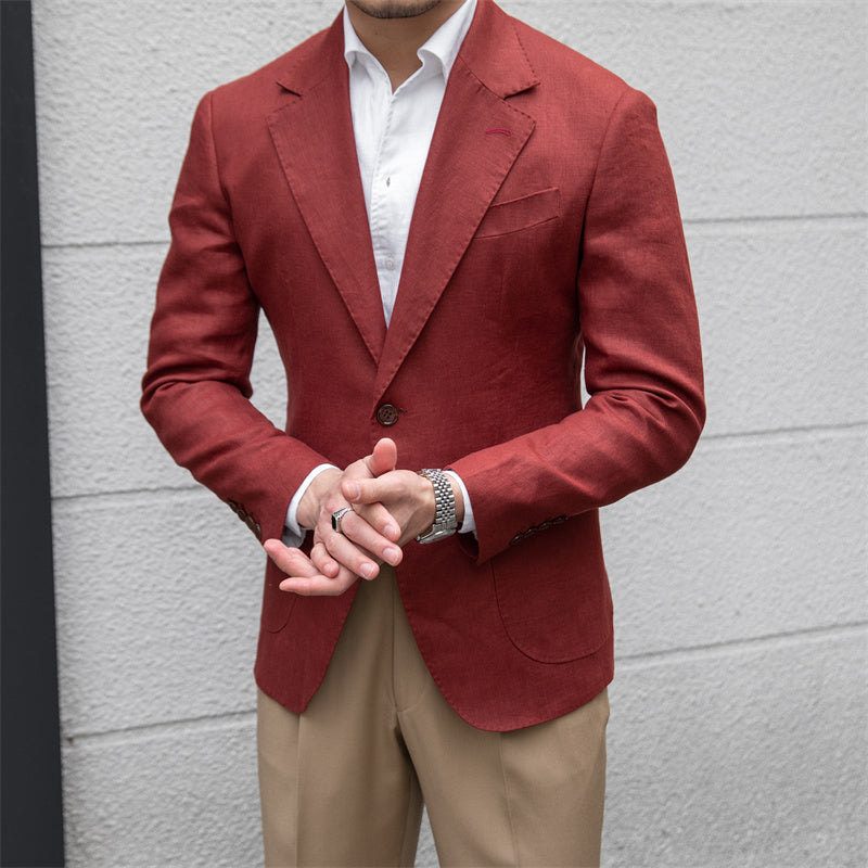 Pure Linen Slim Fit Gentleman Suit High Craftsmanship