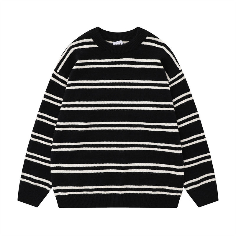 Men's Loose Striped Round Neck Knitted Sweater