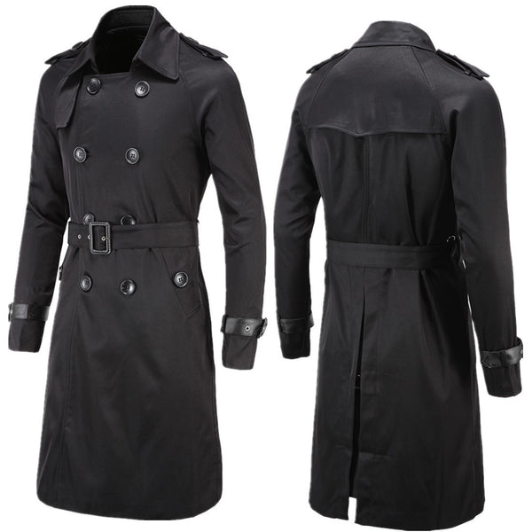 Men's Long Slim Double Breasted Windbreaker trench coat