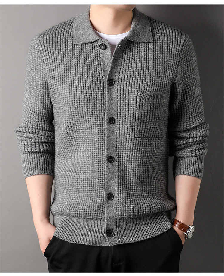 Maglione cardigan con risvolto jacquard twist da uomo