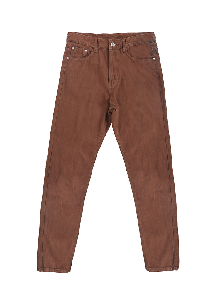 Men's Hip-hop Retro Brown Straight-leg Jeans