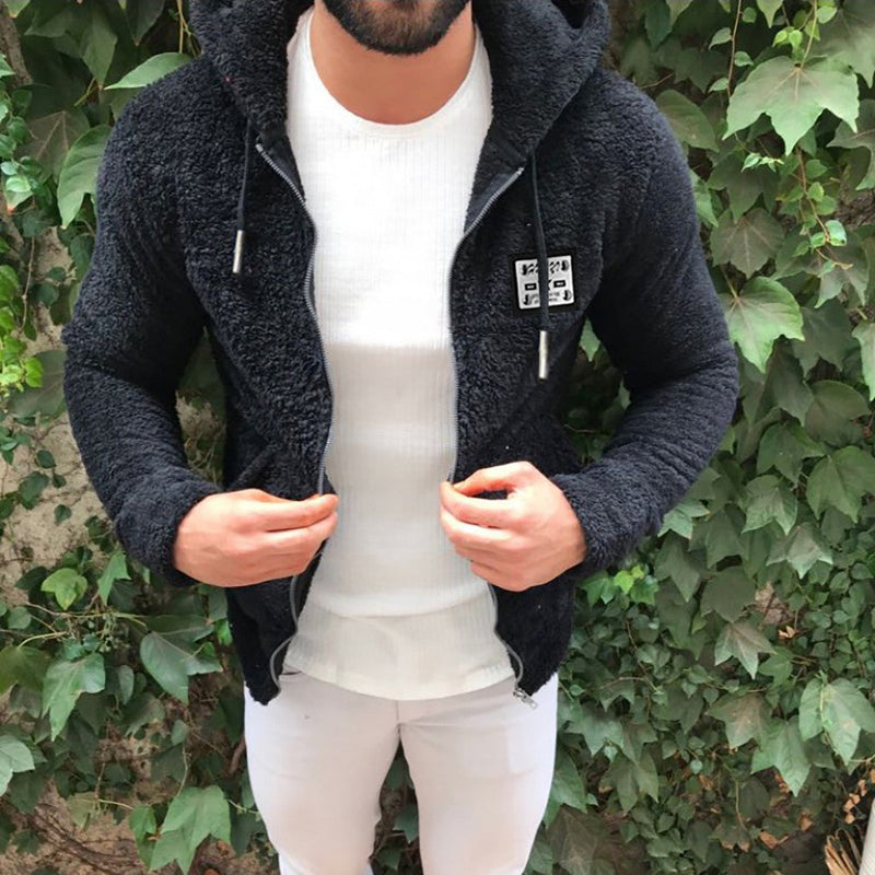 Fur zip hooded cardigan