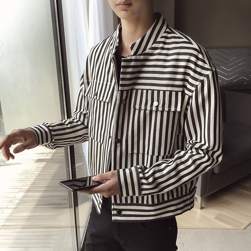 Multi-pocket striped men's jacket