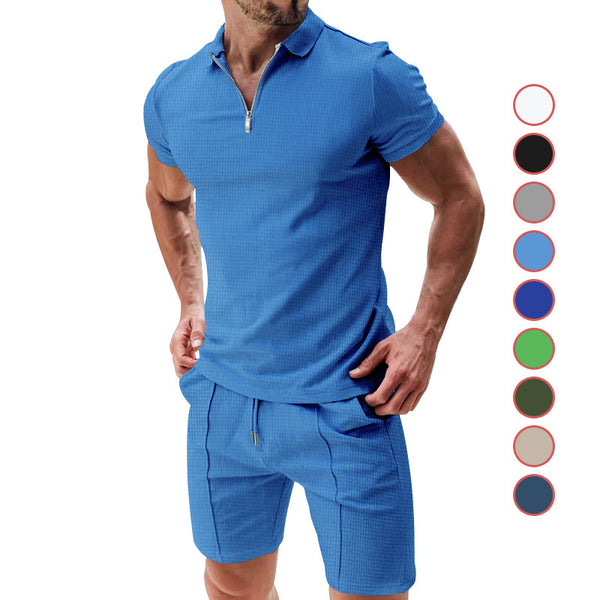 Summer Zipper Lapel Short-sleeved Versatile T-shirt Set