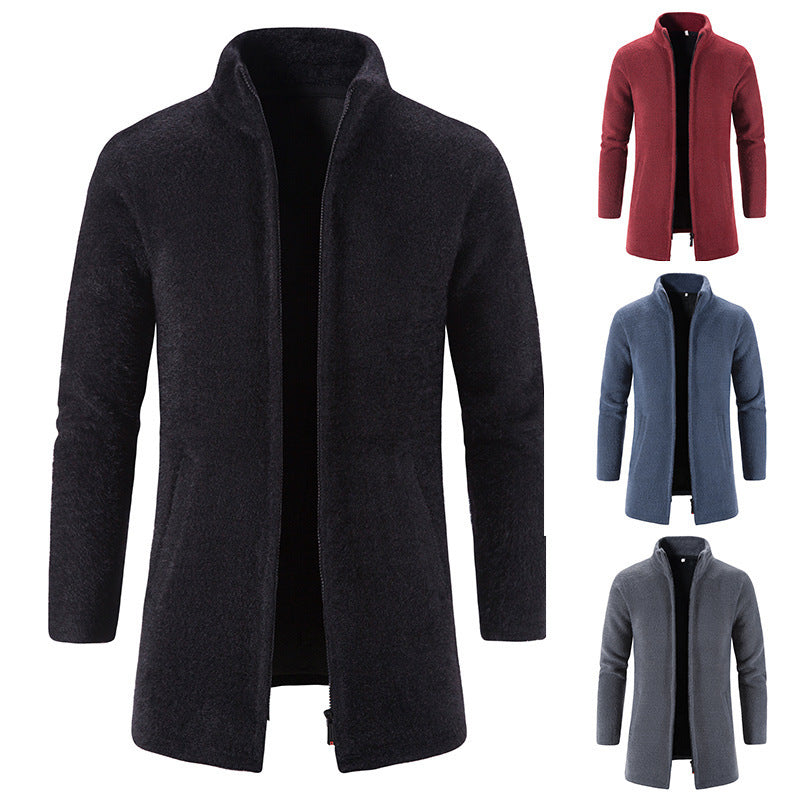 Men's Fleece Lined Padded Warm Keeping Stand Collar Woolen Overcoat