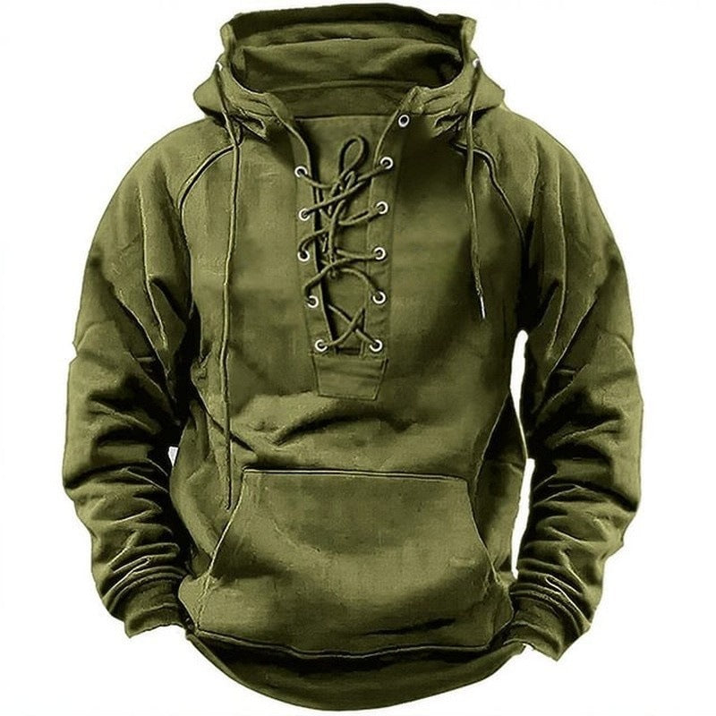 Men's Outdoor Retro Lace-up Hooded Long-sleeved sweater