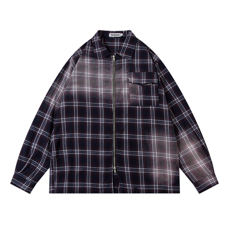 Men's Casual Loose Inkjet Plaid Shirt