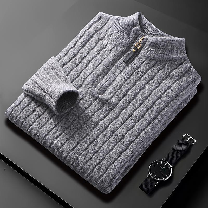 Maglione a mezza cerniera da uomo autunno inverno, maglione a traliccio di diamanti