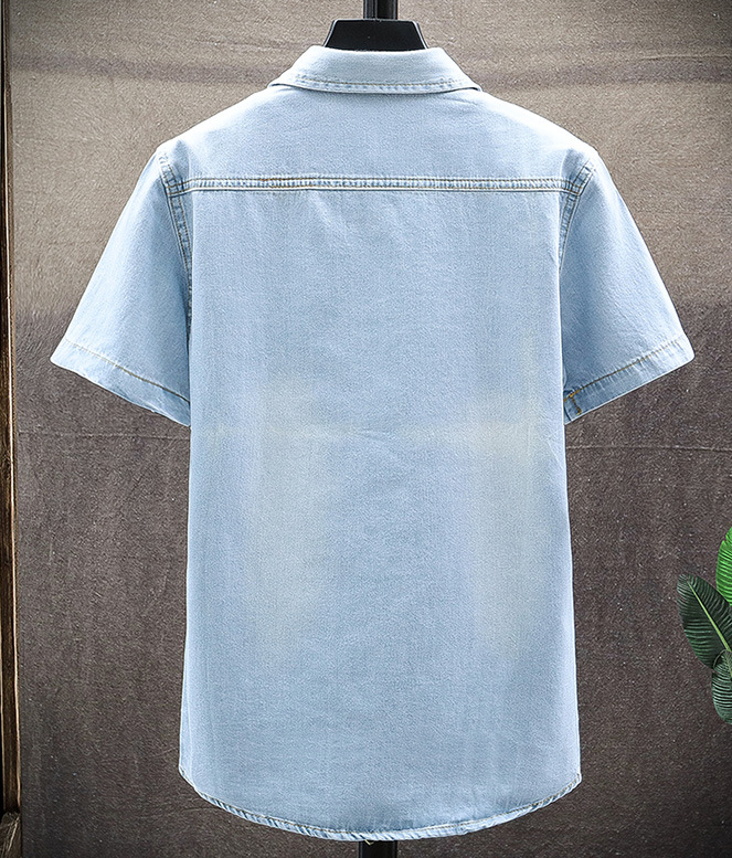 Summer New Short-sleeved Denim Shirt Men