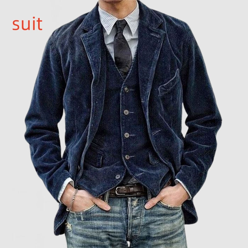 Solid Color Casual Blazer Corduroy Warm Coat men