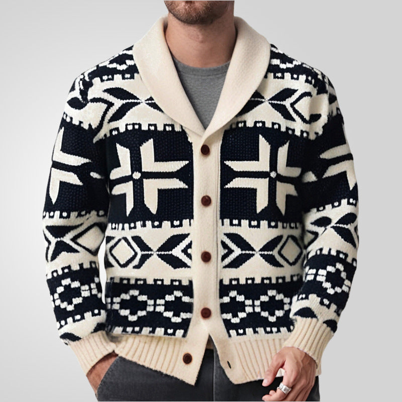 Pull jacquard robuste de style rétro européen et américain pour hommes