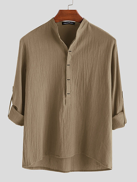 Cotton And Linen Door Tube Jujube Long-sleeved Shirt