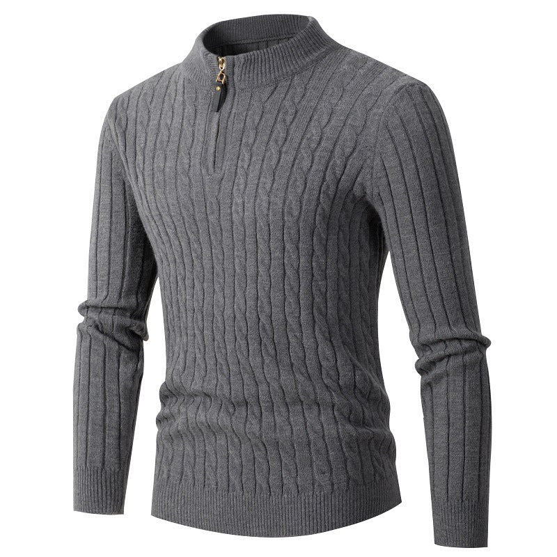 Pull à manches longues torsadé et col montant avec fermeture éclair pour homme