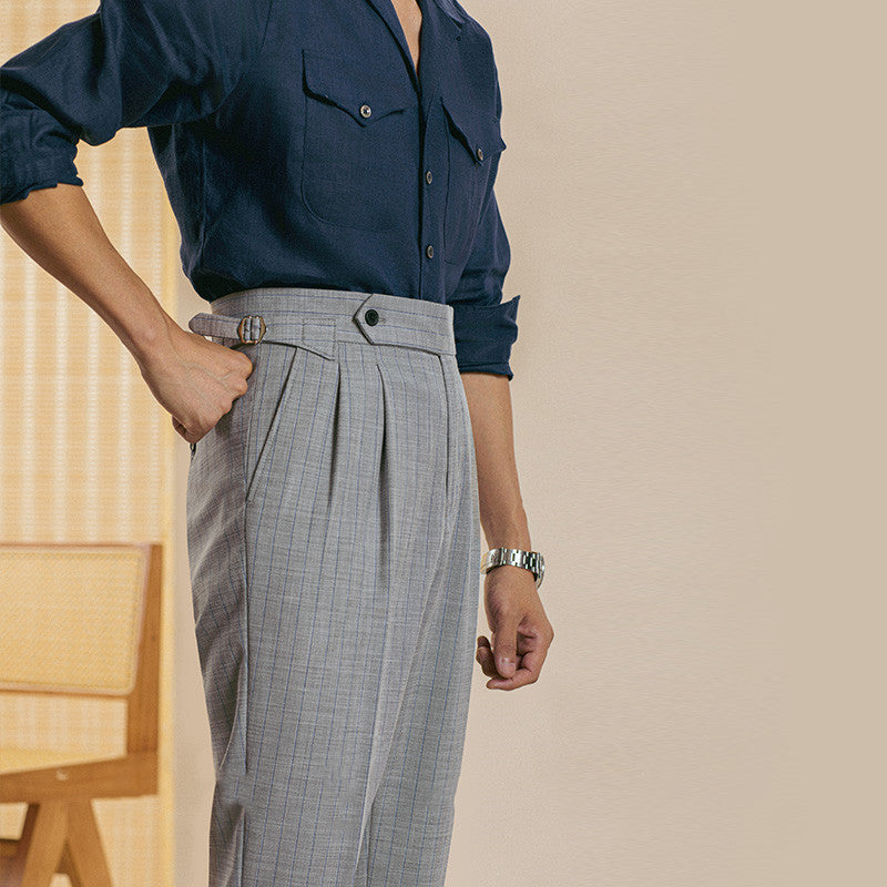 Limited Edition Cassis Pinstripe Pleated Trousers