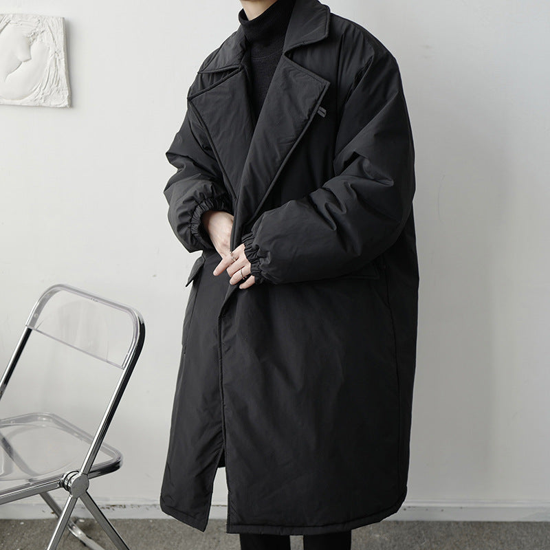 Dark Oversized Suit Over-the-Knee Mid-Length trench Coat