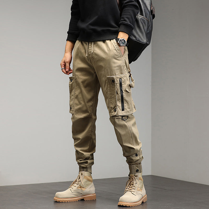 Loose Drawstring Multi-pocket Trousers