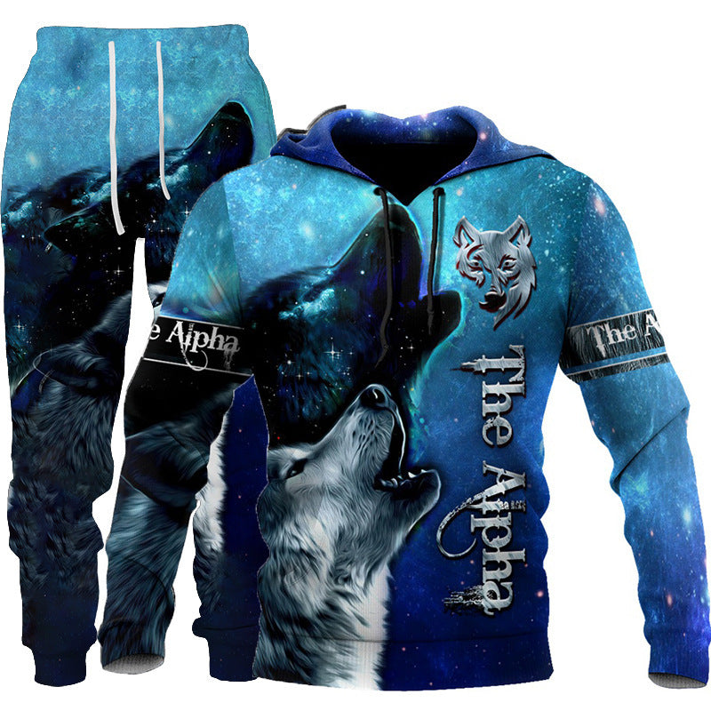 3D Wolf Print Tracksuit Men