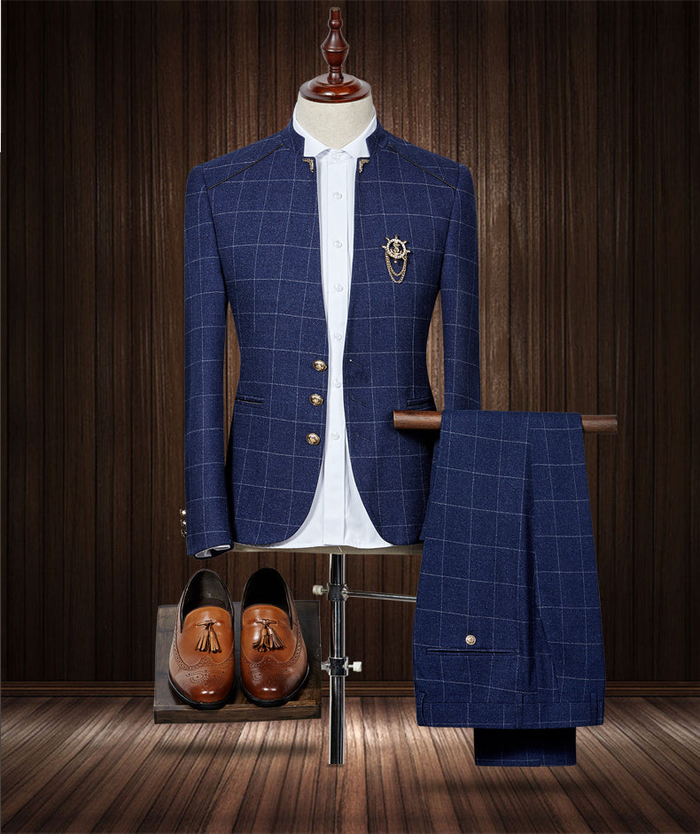 Men's Stand-up Collar Suit Two-piece Slim Suit