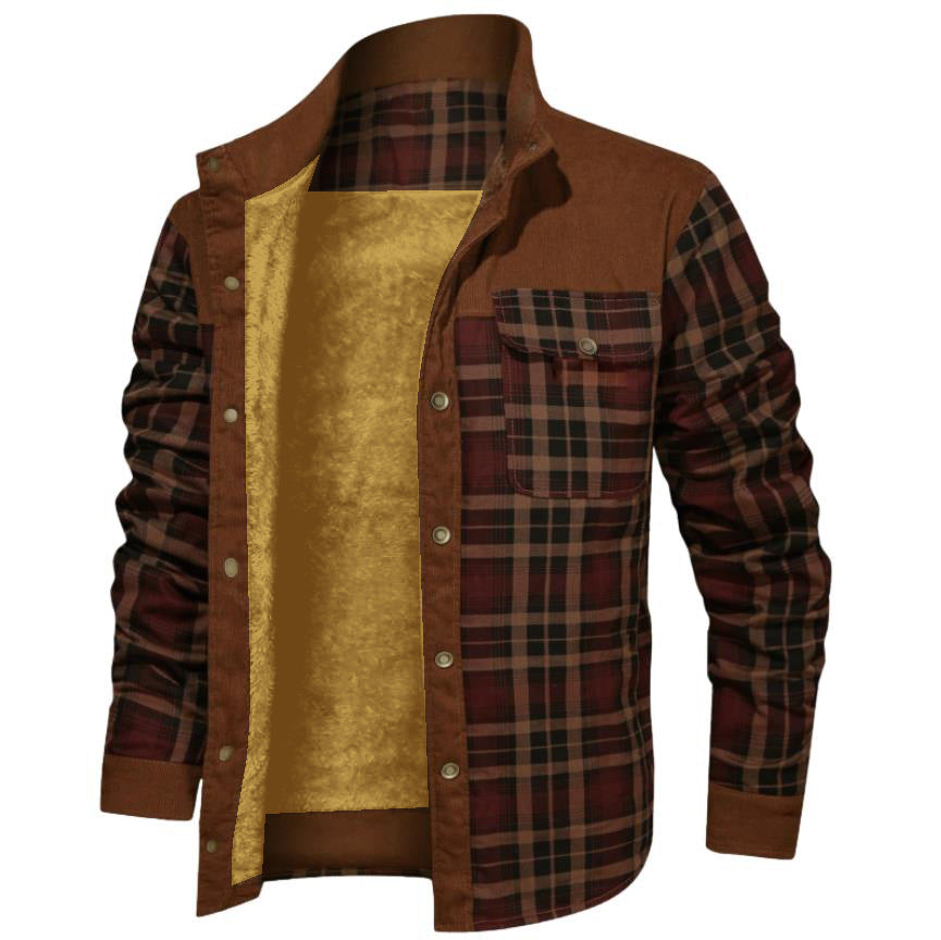 Thickened Wick Dragon Plaid Splicing Shirt Jacket