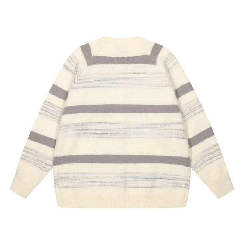 Striped Gradient Jacquard Sweater Coat For Men