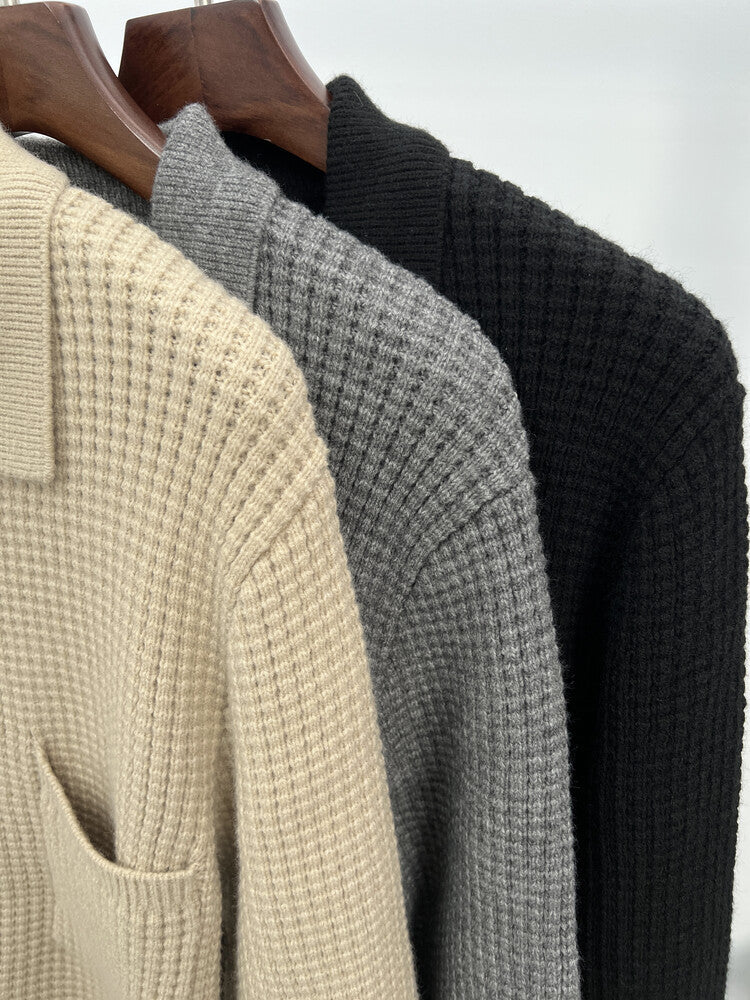 Maglione cardigan con risvolto jacquard twist da uomo