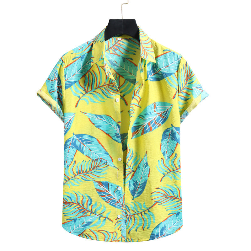 Spring And Summer New Men's Short-sleeved Floral Shirt Hawaiian Shirt