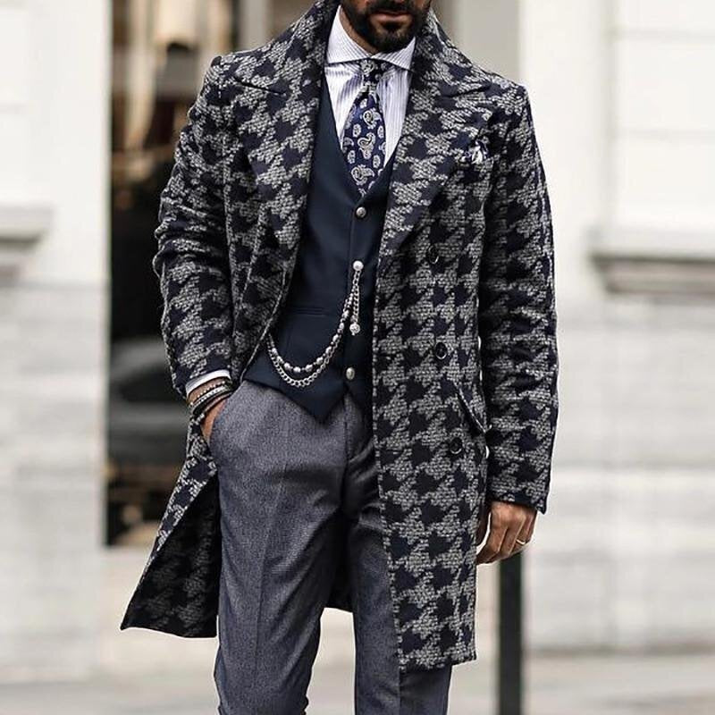 Mid Length Printed Casual Men's Overcoat