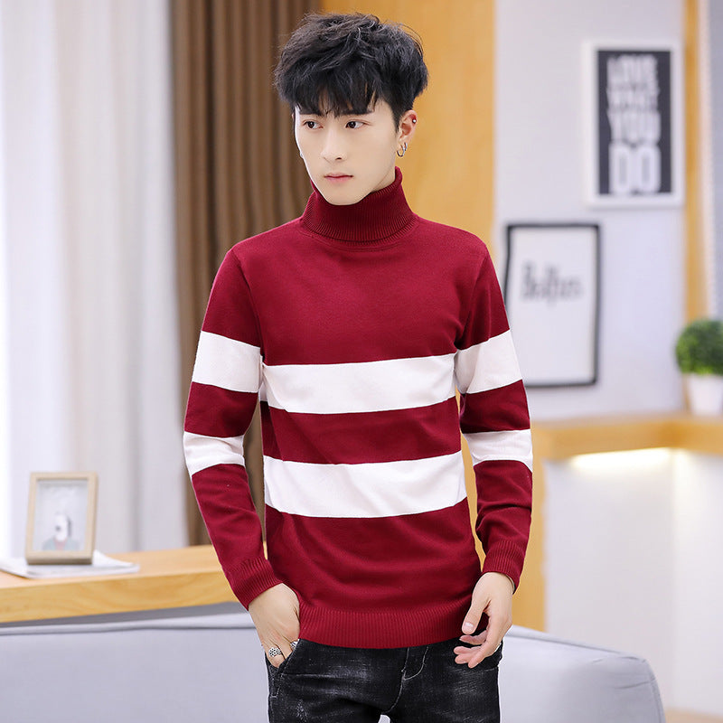 High Neck Striped Sweater Men