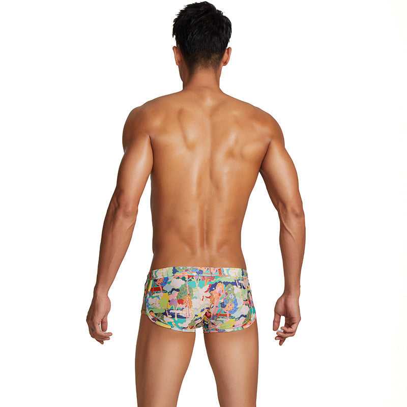 Men's Boxer Print Swimming Trunks Low Rise