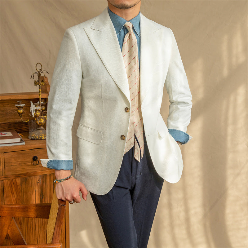 Half-lined Seersucker Light And Breathable Lapel Jacket