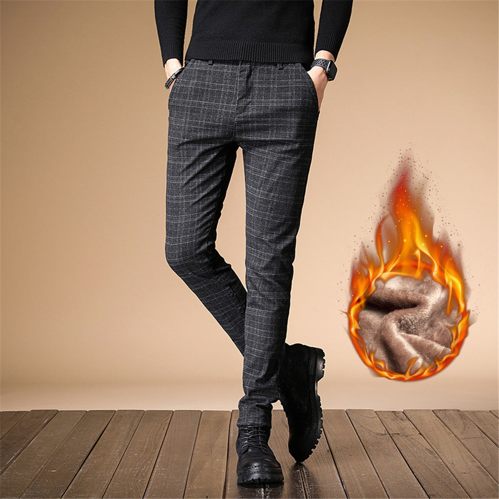 Plaid Brushed Casual Pants Men