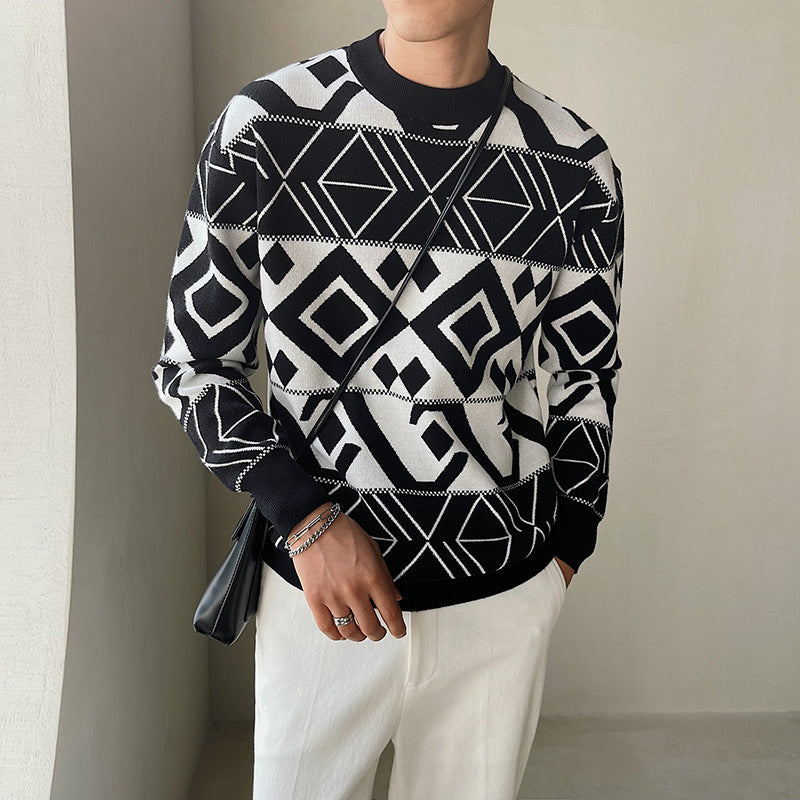 Light Ripening Wind Men's Geometric Jacquard Sweater