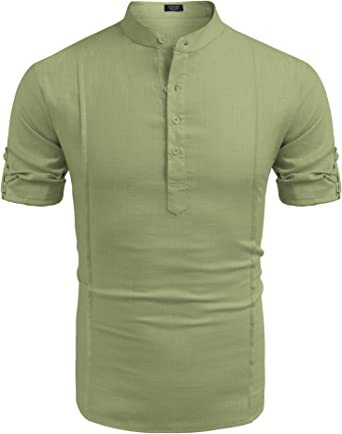 Henley Style Linen Shirt Men