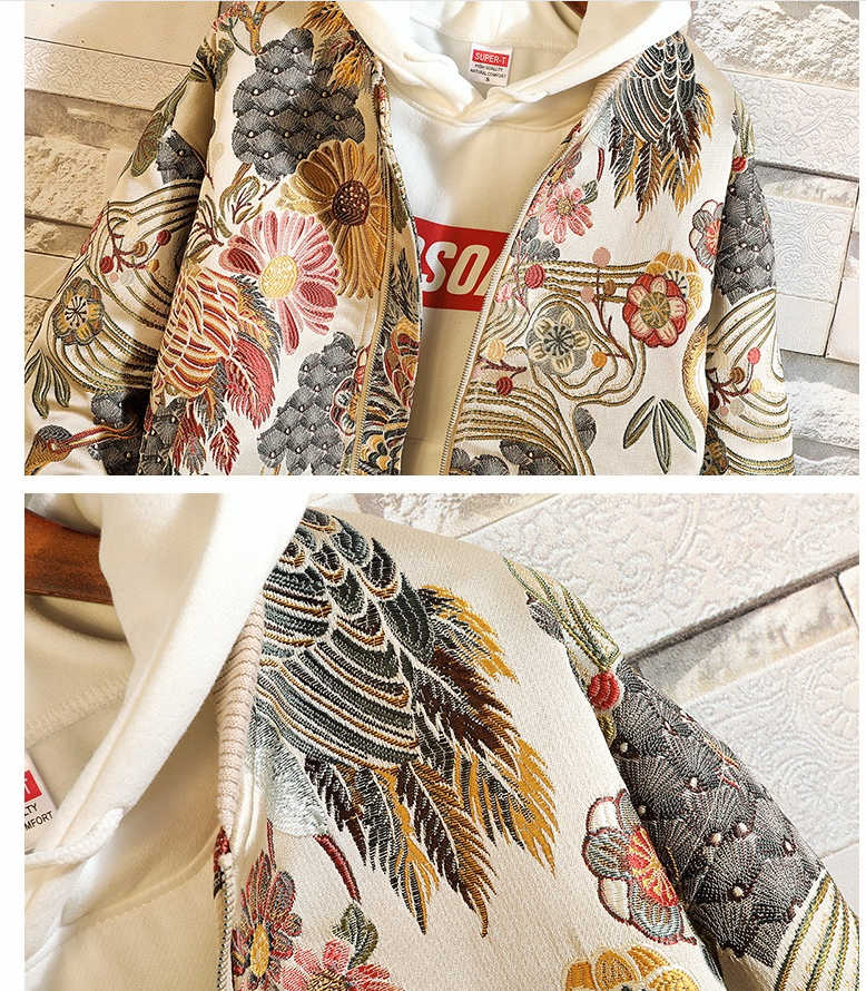 Spring and autumn wind full embroidery men's baseball collar coat