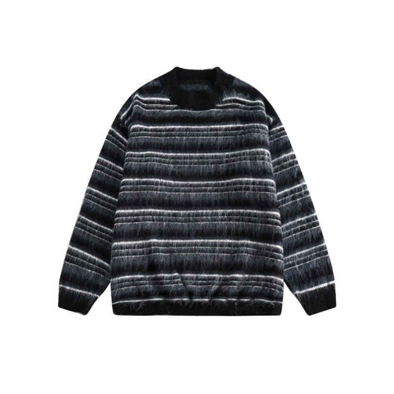 Mohair Round Neck Pullover Stripe Sweater