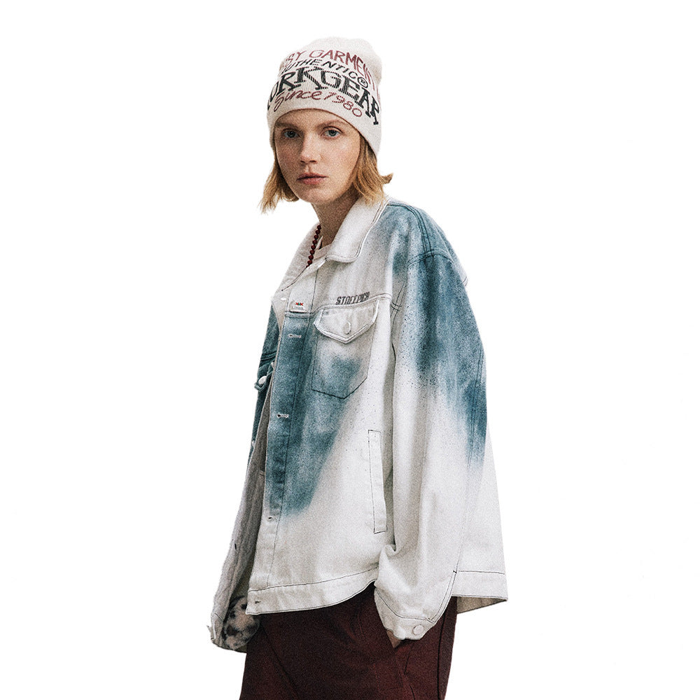 Cappotto in denim sfumato con inchiostro splash