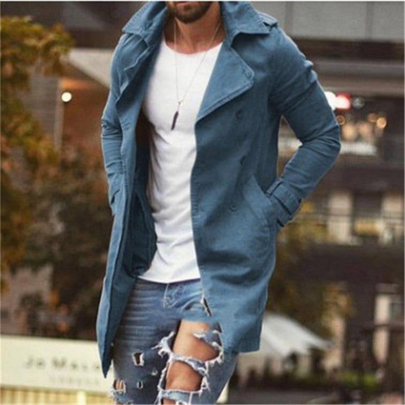 Mid-length slim-fit trench coat men