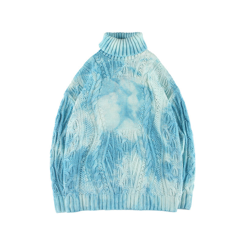 Maglione caldo unisex con collo alto e sfumatura tie-dye