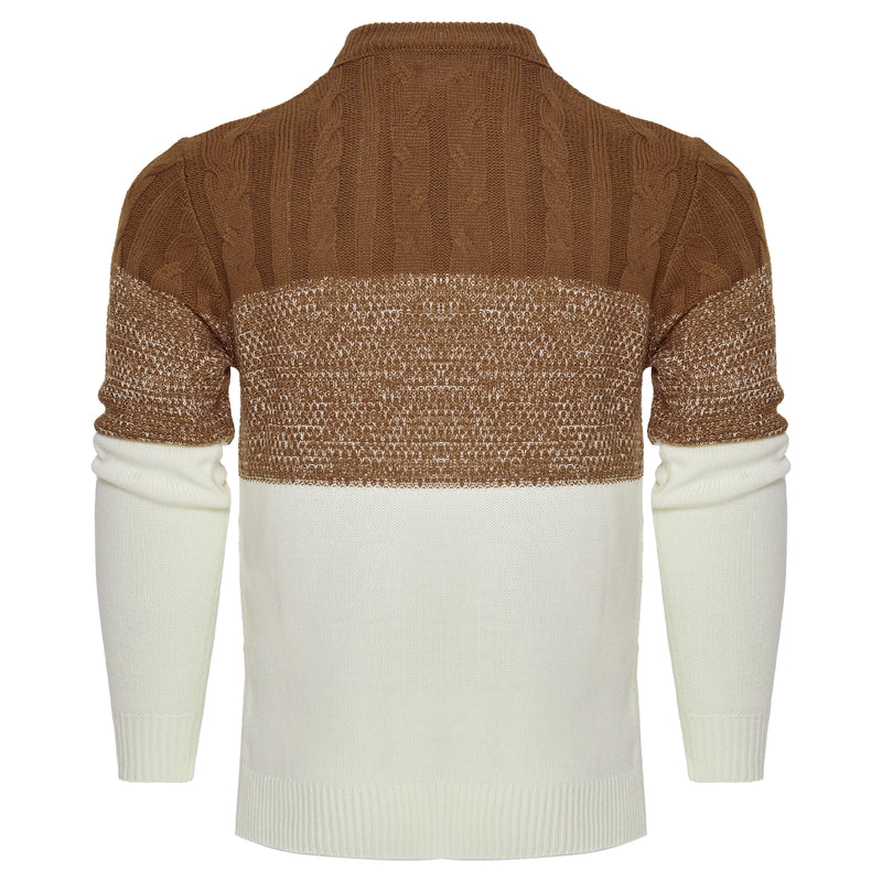 Men's Casual Color Block Long Sleeve Cable Knit Pullover Sweater