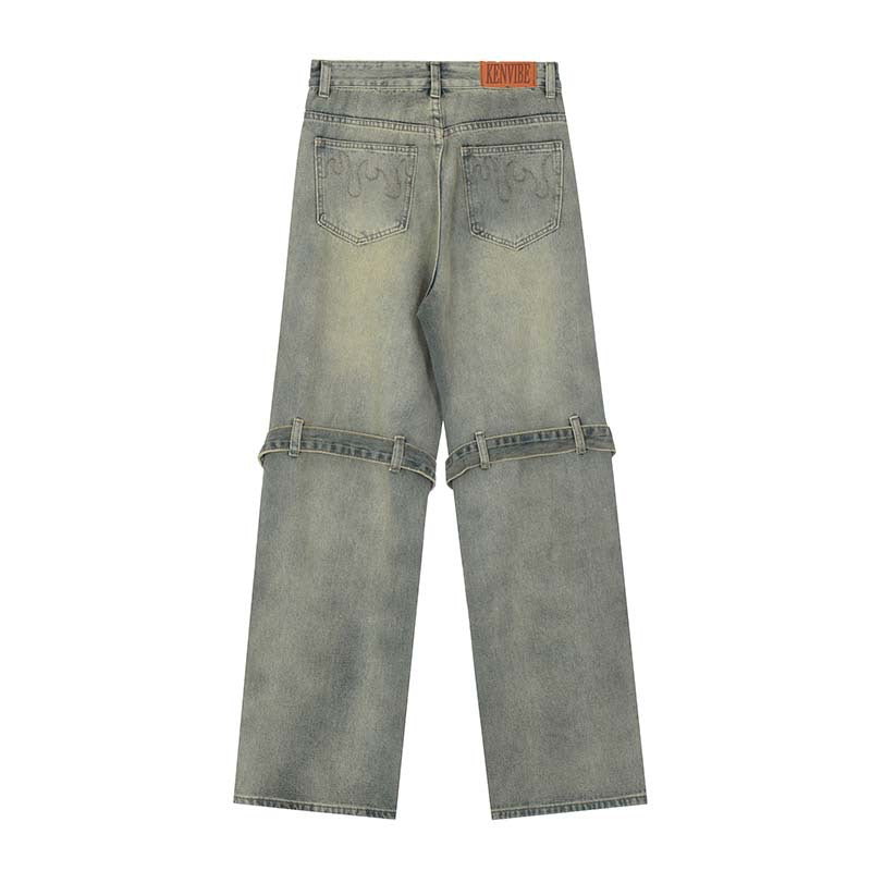 Vintage Washed And Worn Straight Jeans
