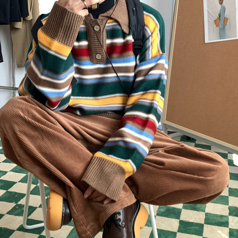 Suéter de punto polo a rayas de colores vintage