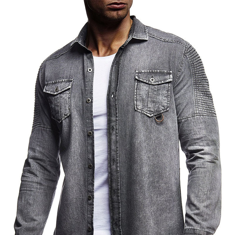 Solid Color Ruffled Shoulder Men's Long-Sleeved jacket