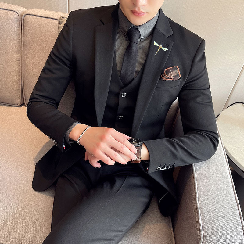 Men's Solid Color Three-piece Suit