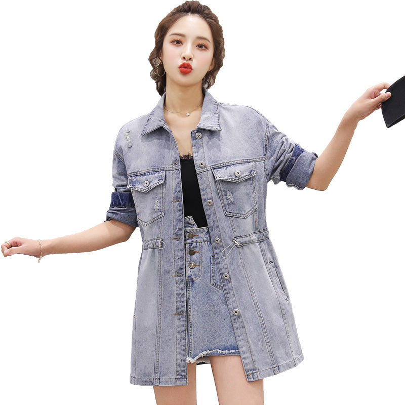 Long Embroidery Spring Denim Jacket