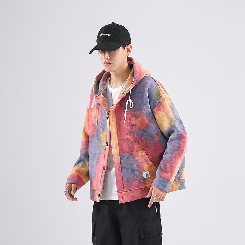 Tie-Dye Flower Hooded Jacket Men