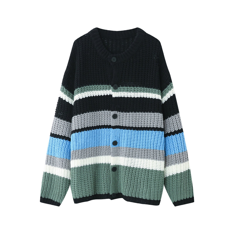 Autumn And Winter Men's Long-sleeve Cardigan Sweater Striped Coat