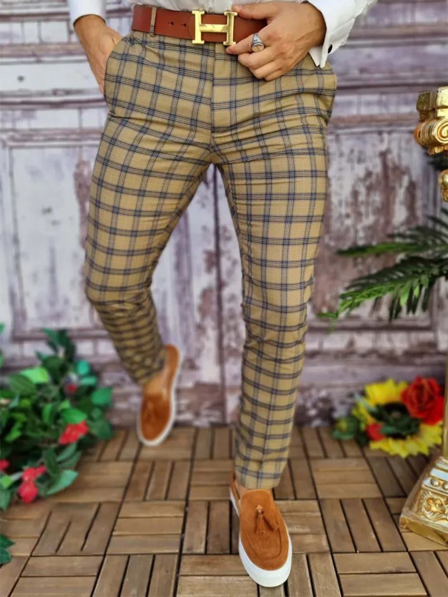 Autumn Men's Plaid Print Casual Fashion Suit Pants