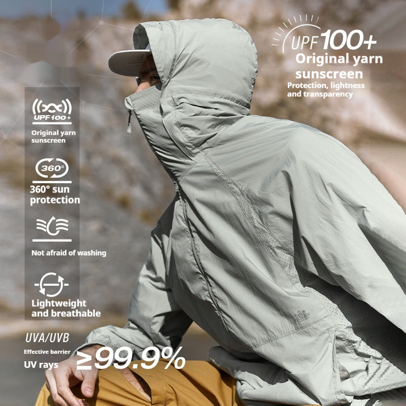 UPF100 Lightweight Raw Sun Protection Outdoor Sports Hooded Stand Collar Coat