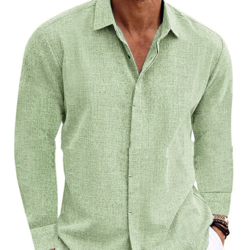 Long Sleeve Solid Color Cotton Linen Shirt Men