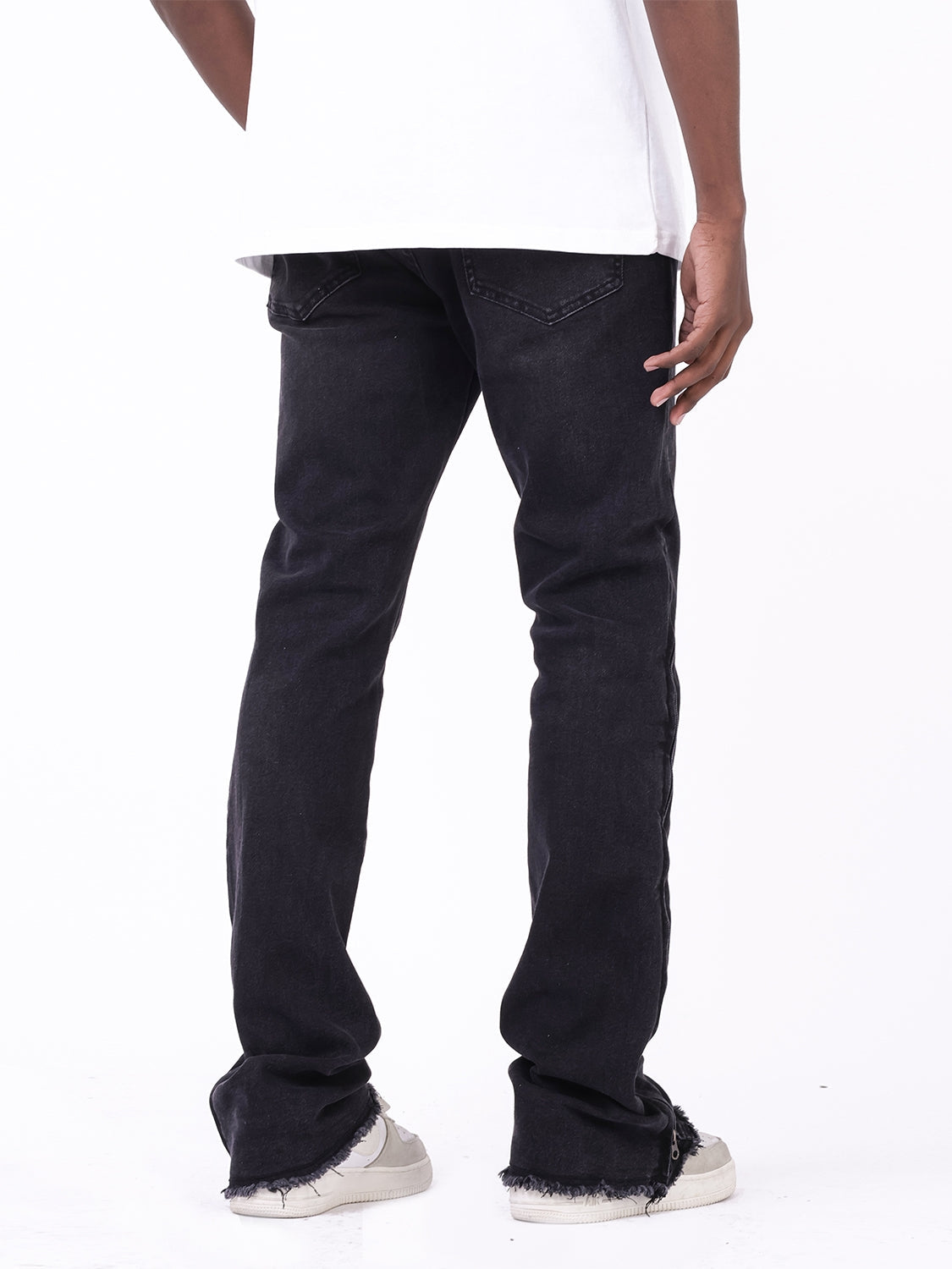 Straight Tube Raw Edge Side Zipper Jeans